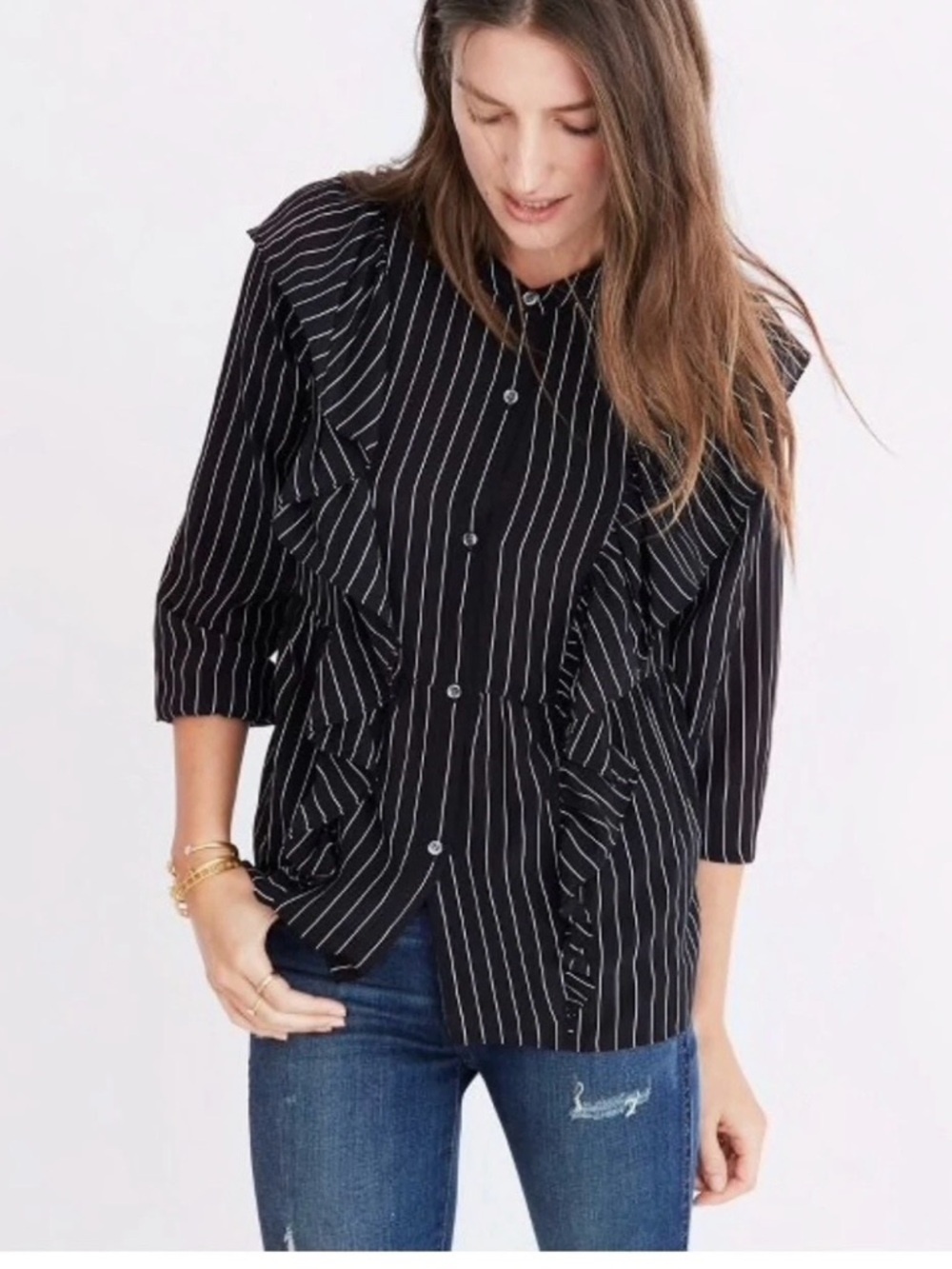 Madewell Silk Ruffle Button Down Blouse Small